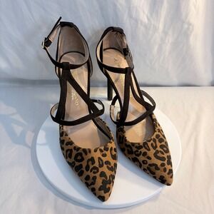 Christian Siriano Heel Pump Leopard Strappy Pointed Toe Brown Black Size 5